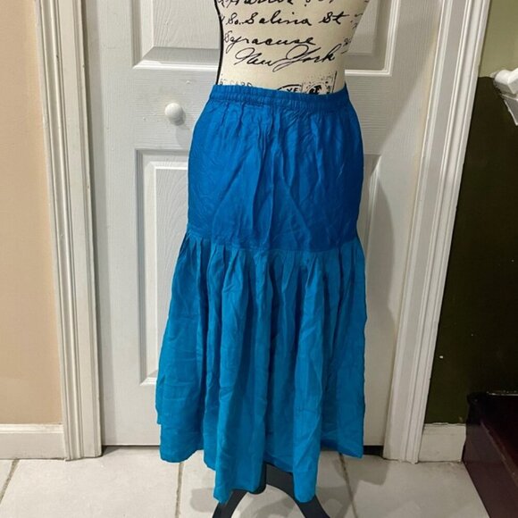 VTG CLASSY CHIC 100% SILK MIDI TIERED SKIRT TURQUOSE 8 GLOSSY SOPHISTICATED - Picture 8 of 16